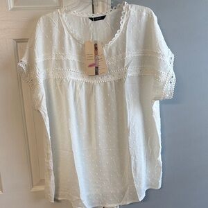 Cotton Embroidered White Eyelet Peasant Blouse